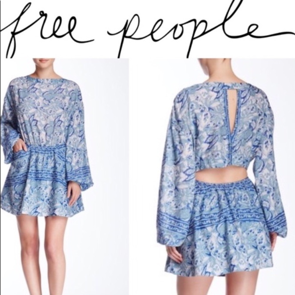 Free People Silver Sun Printed Cutout Sleeve dress